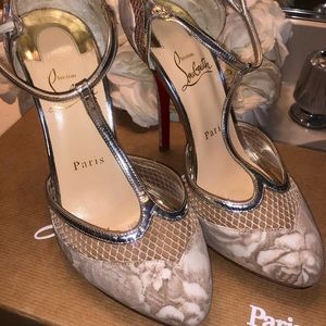 Christian Louboutin T-Strap fishnet heels